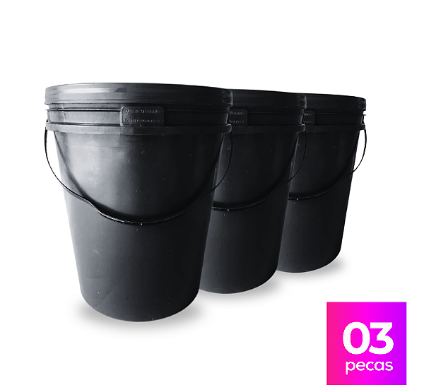 Balde 20L Reciclado Preto com Tampa Lacre - 03 Peças