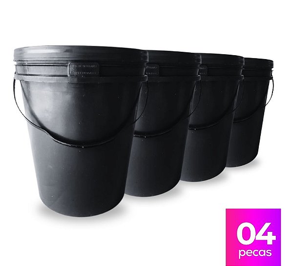 Balde 20L Reciclado Tampa Lacre e Alça Plástica - 04 Peças