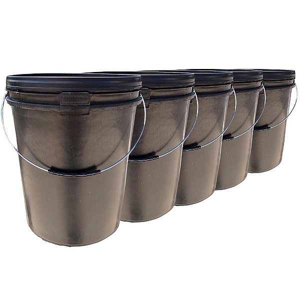 Baldes Plásticos de 18 litros com alça metálica e Tampa de Segurança - Kit 05 Peças