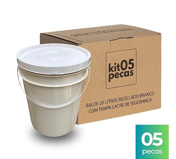 Balde 20L Reciclado Branco - Kit com 05 Peças