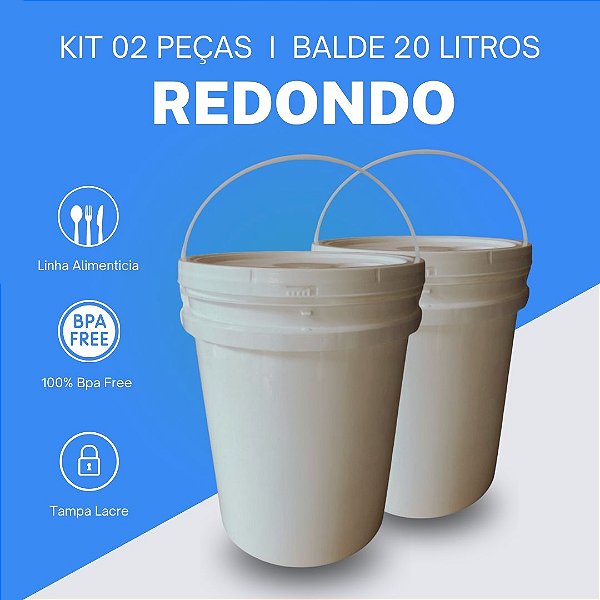 Balde 20L Branco - Kit com 02 Peças