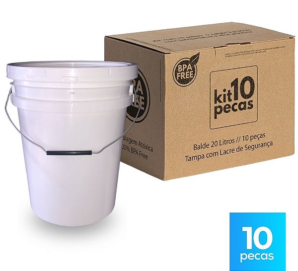 Balde 20L Branco Alça Metálica - Kit com 10 Peças
