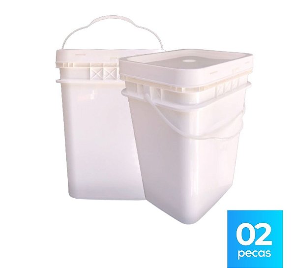 Balde 20L Retangular com Tampa Lacre e Alça - Kit 02 Peças