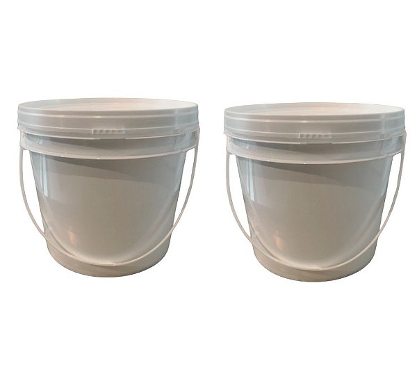 Balde 2.2 Litros Branco com Tampa Lacre e Alça Plástico Atoxico BPA Free - Kit 02 Peças