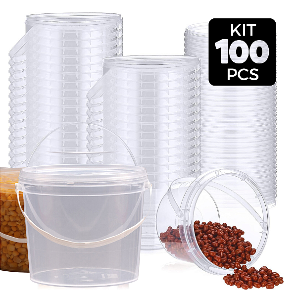 Balde 1.8L Transparente Atoxico com Tampa Lacre BPA FREE - 100 pcs