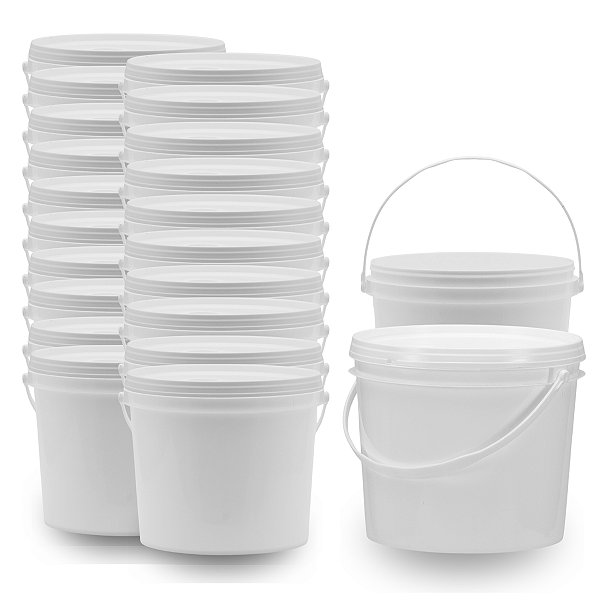 Balde 1.8 Litros Branco Atóxico com Tampa - Kit 20 Peças