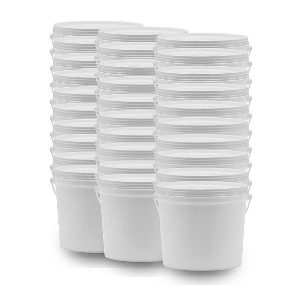 Balde 1.8L Branco Plástico Atóxico Tampa Lacre BPA Free - Kit 30 Peças
