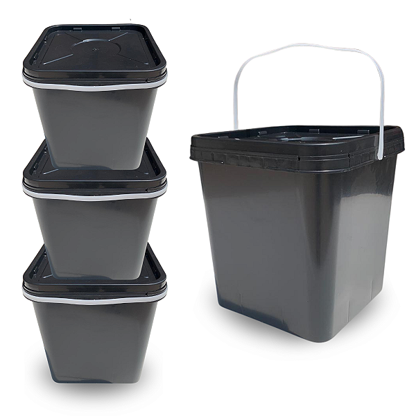 Balde Quadrado Multiuso 16 Litros - Kit 04 Peças