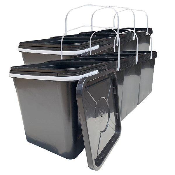 Balde Quadrado com Tampa Lacre 18 Litros - Kit 08 Peças