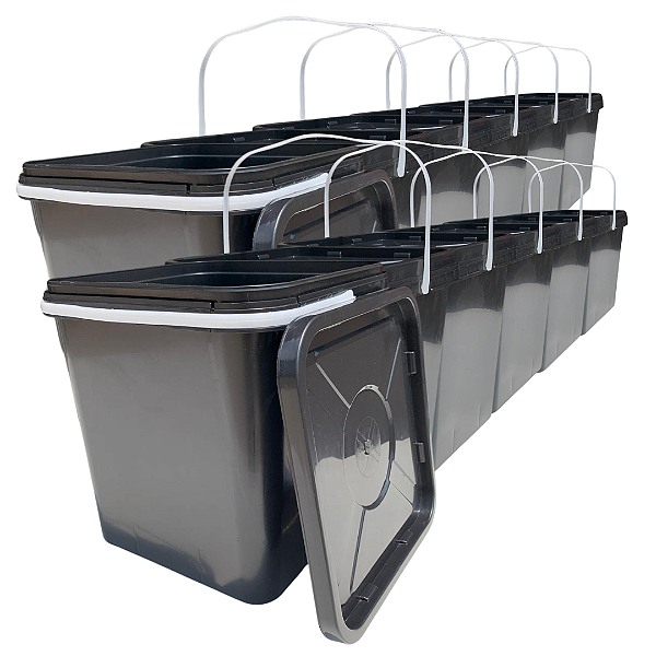 Balde Quadrado com Tampa Lacre 18 Litros - Kit 10 Peças