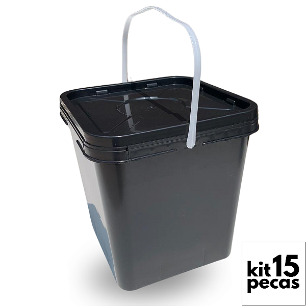 Balde Quadrado com Tampa Lacre 18 Litros - Kit 15 Peças