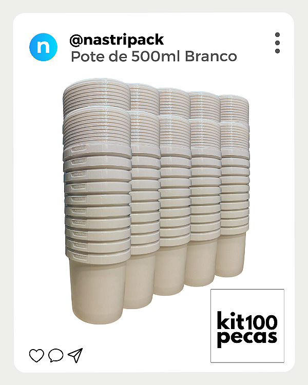 Pote Branco com Tampa Lacre  500ml - Kit 100 Peças