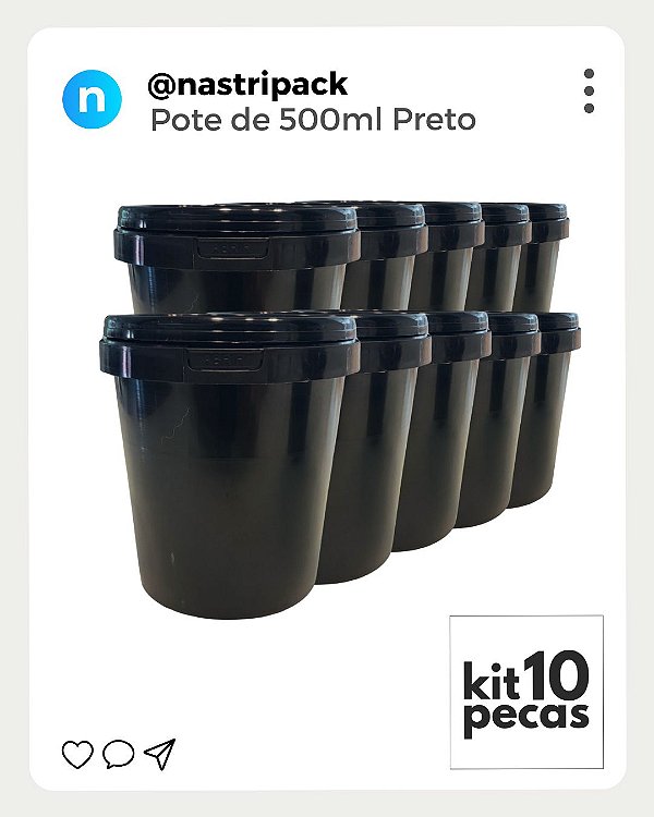 Pote Preto com Tampa Lacre 500ml Atoxico - Kit com 10 Peças