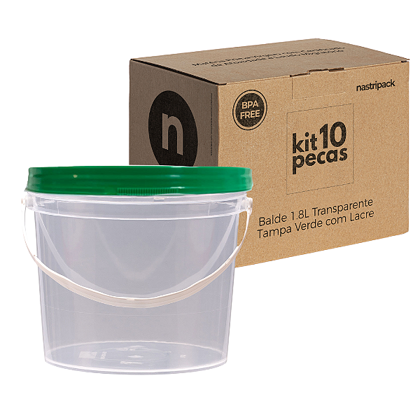 Balde com Tampa Verde de 1.8 Litros Nastripack - Kit 10 Peças