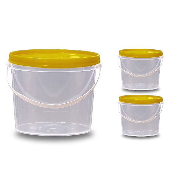 Balde com Tampa Amarela Lacre de 1.8 Litros Atoxico - Kit com 03 Peças