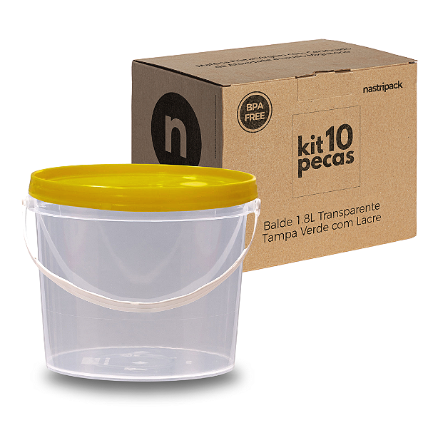 Embalagem Transparente com Tampa Amarela 1.8 Litros - Kit 10 Peças