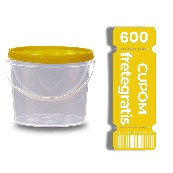 Balde 1.8L Transparente Tampa Lacre Atóxico BPA FREE -  Kit 250 peças