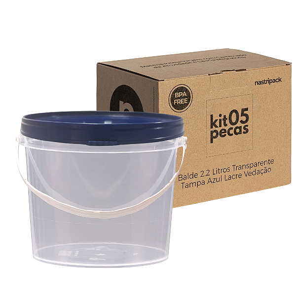 Balde com Tampa Azul 2.2 Litros para Alimentos - Kit 05 Peças