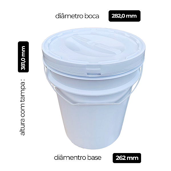 Balde com Tampa de Rosca 20 Litros Para Armazenar Produtos - Kit 05 Peças