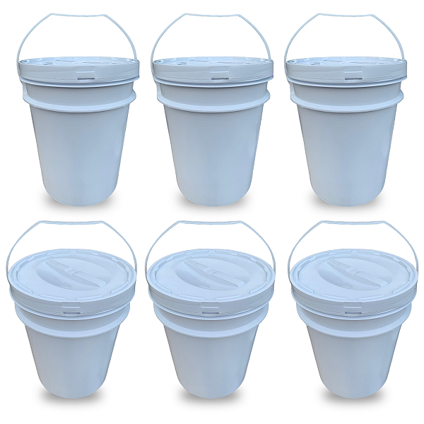 Balde com Tampa de Girar para Armazenar Alimentos e Quimicos 20L - Kit 06 Peças
