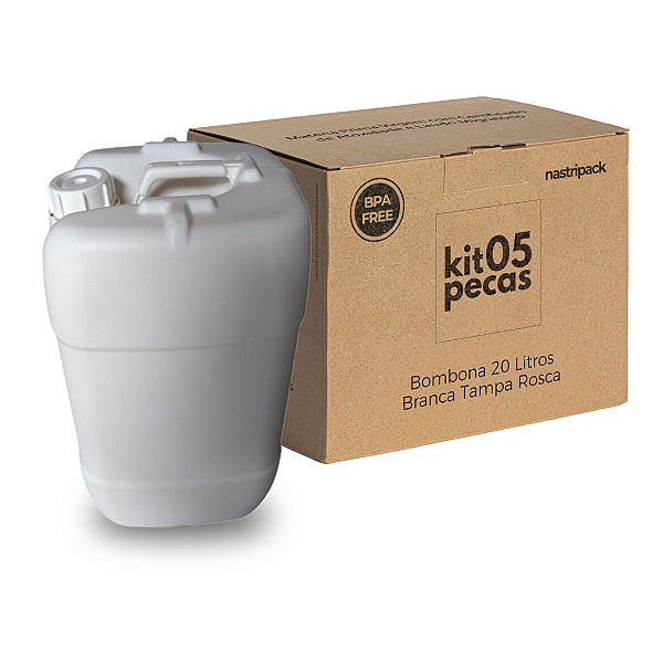 Bombona Branca 20 Litros com Tampa Lacre Rosca Nova Atóxica BPA FREE - Kit 05 Peças