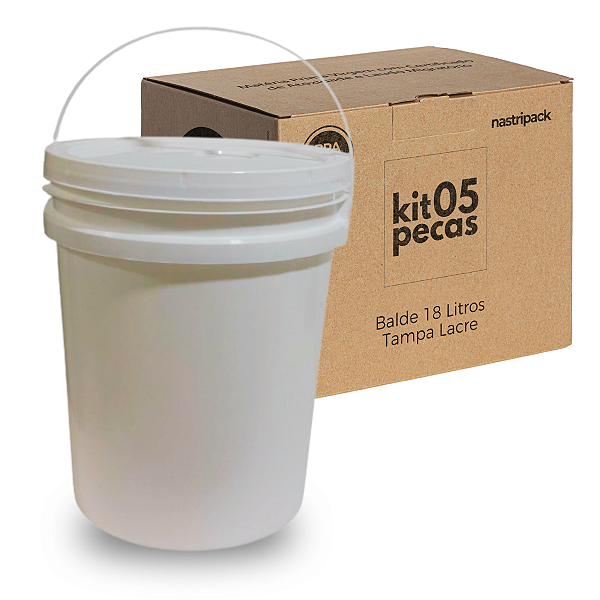Balde com Tampa 18 litros para Armazenar Alimentos em Geral - Kit 05 Peças