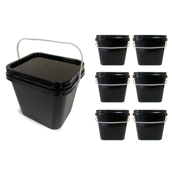 Balde Preto Retangular para Alimentos de 3.6 Litros Atoxico BPA Free - Kit 06 Peças