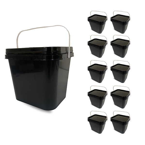Balde 3.6L Retangular com Tampa Lacre Atóxico BPA FREE - Kit 10 Peças