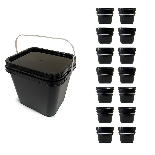 Balde para Alimento com Tampa Lacre Novo Atóxico Retangular - Kit 14 Peças