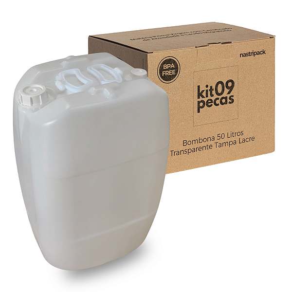 Galao 50L Transparente Novo com Tampa Lacre BPA FREE - Kit 09 Peças