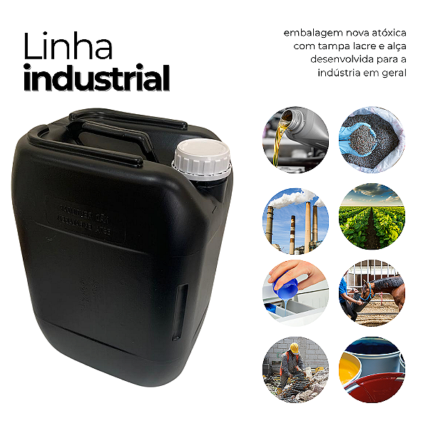 Galão 20l Preto Reciclado com Tampa Lacre Vedante e Alça Incorporada