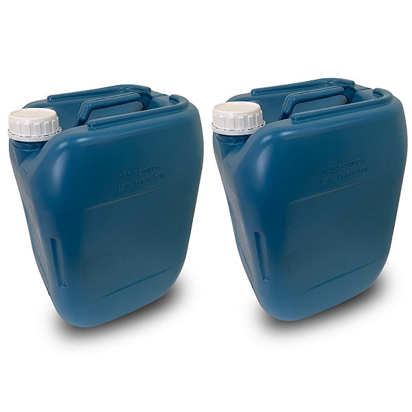 Galão 20L Azul Novo Reciclado com Tampa Rosca Lacre e Alça - Kit 02 Peças
