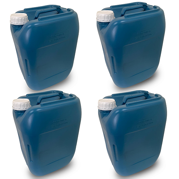 Galão Plastico 20l Azul com Tampa Rosca Lacre Novo Reciclado - Kit 04 Peças