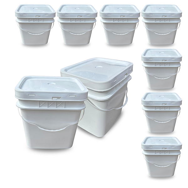 Balde 16L Retangular para Armazenar Alimentos Tampa Lacre Atoxico - Kit 07 Peças