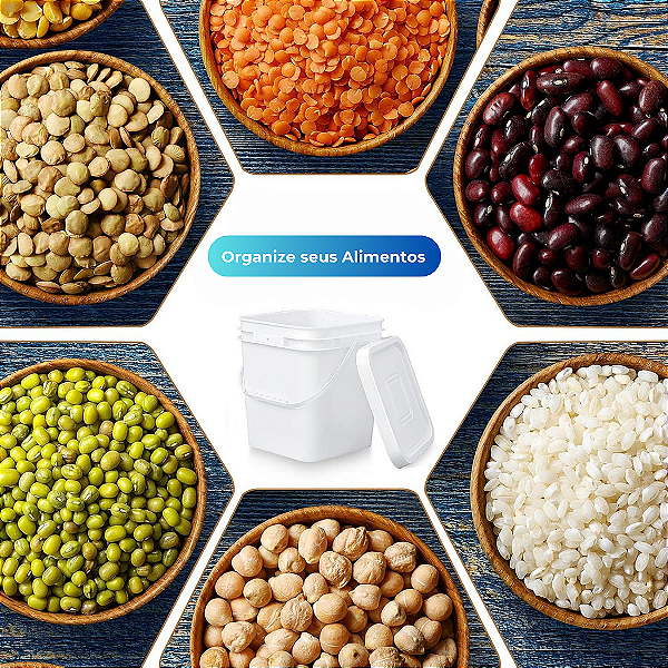 Balde para Armazenar Alimentos de 16L Retangular com Tampa - Kit 11 Peças