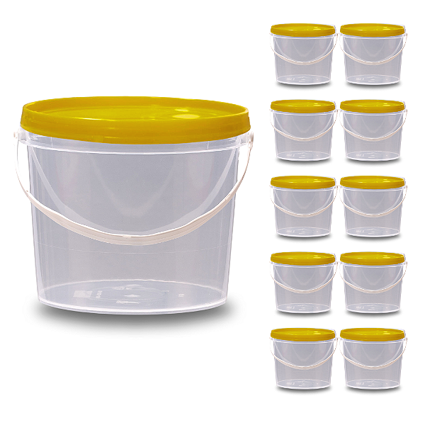 Balde 2.2L Transparente Atóxico Tampa Lacre BPA Free - Kit 10 Peças