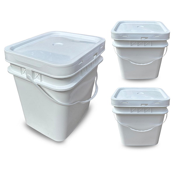 Balde 15 Litros para Armazenar Alimentos com Tampa - Kit 03 Peças