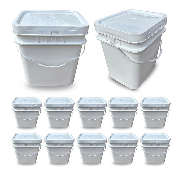 Balde 15 Litros Atóxico Tampa Lacre BPA FREE Retangular - Kit 10 Peças