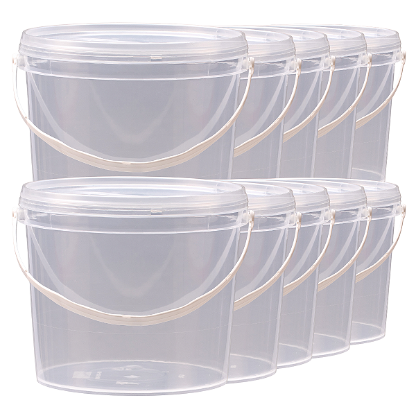 Balde Transparente com Tampa Lacre Atóxico BPA Free - Kit 10 Peças