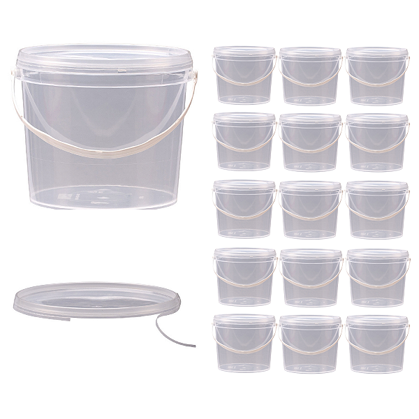 Balde 3.2L Transparente com Tampa Transparente Lacre - Kit 15 Peças