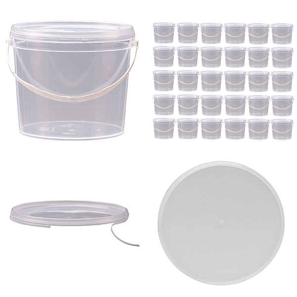 Balde 3.2L Transparente com Tampa Transparente com Lacre - Kit 30 Peças