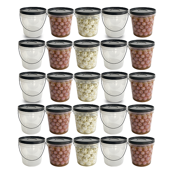 Baldinho com Tampa e Alça Preta Transparente 3.2L - Kit 25 Peças