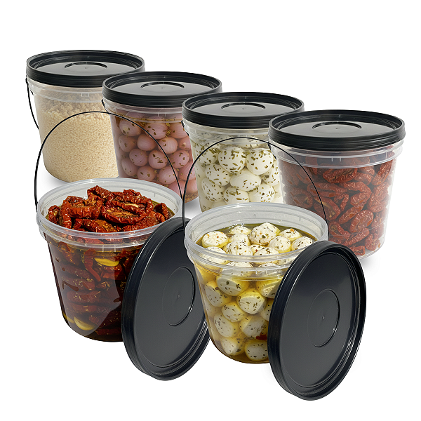 Balde 3,2 Litros Transparente com Tampa Preta e Alça Preta – Kit 06 Unidades Nastripack