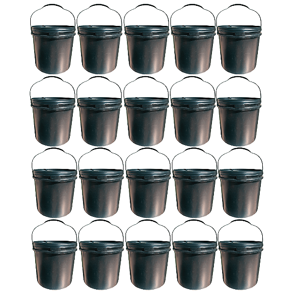Balde com Tampa Novo 16 Litros Reciclado Preto - Kit 20 Peças