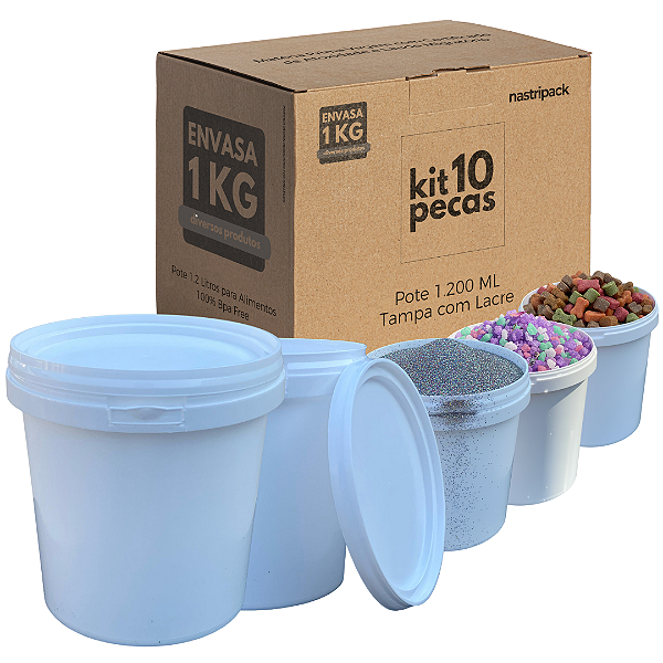 Pote 1.200 ML com Tampa para Alimentos - Kit 10 Peças