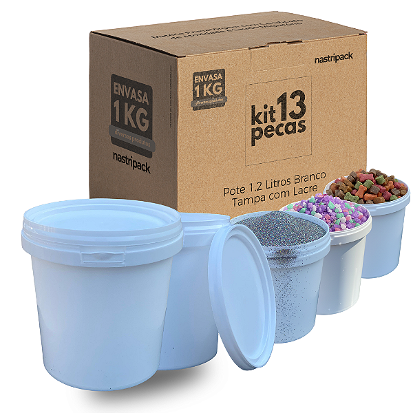 Pote 1200 ml com tampa lacre atoxico para alimentos - Kit 13 Peças