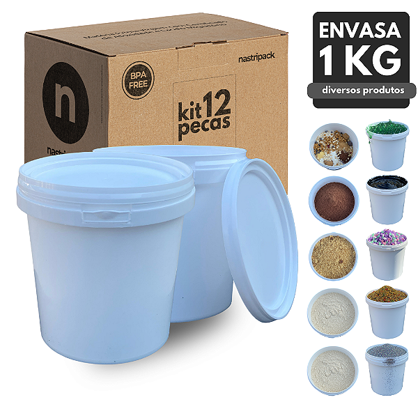 Pote 1200 ml  Branco Novo com Tampa Lacre Atóxico para Alimentos - Kit 12 Peças