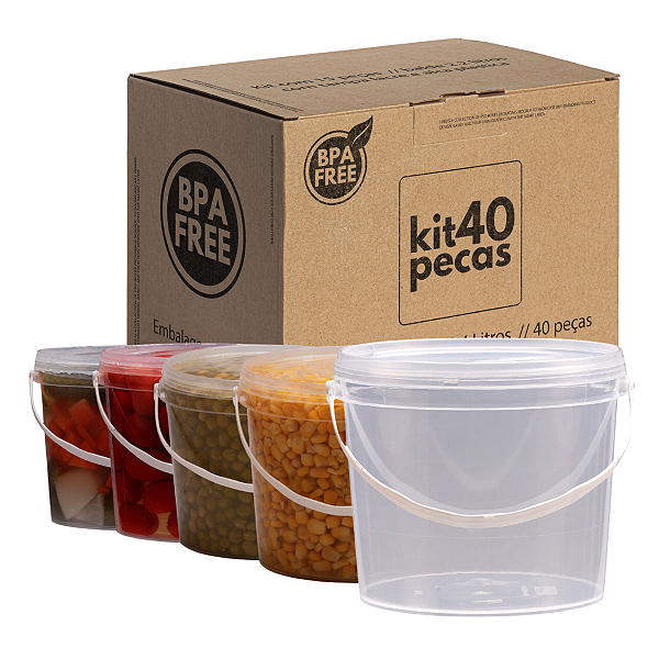 Balde 3.2L Transparente com Tampa Transparente Novo Atóxico BPA FREE - Kit 40 Peças