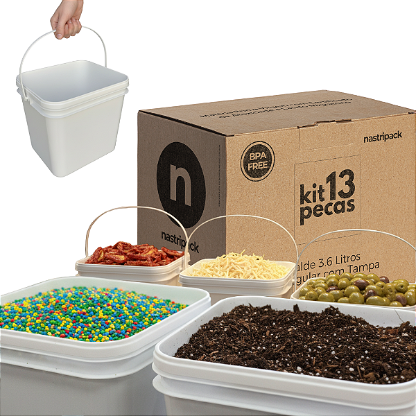 Balde Retangular para Alimentos de 3.6L Retangular - Kit 13 Und