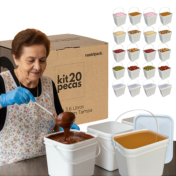 Balde 3.6L Retangular Tampa Lacre Atóxico BPA FREE - 20 Unid